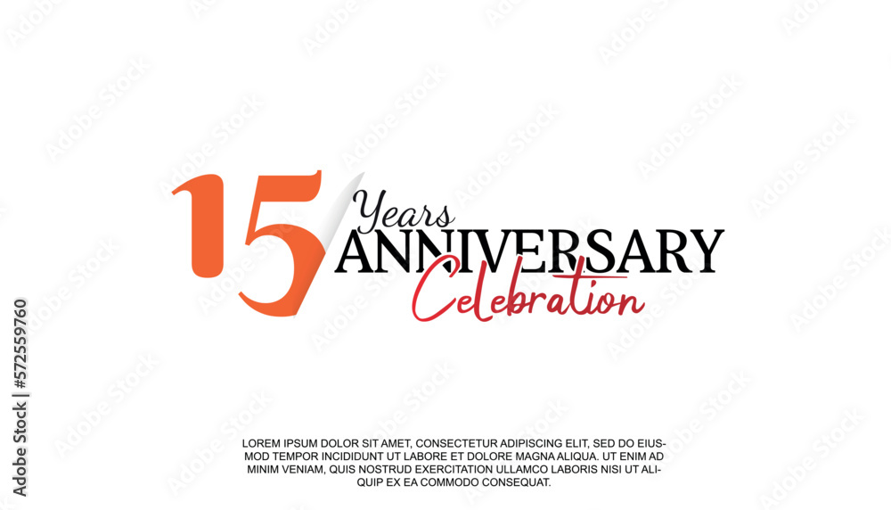 Vector 15 years anniversary logotype number with red and black color for celebration event isolated.