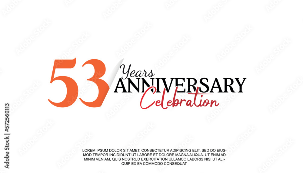 Vector 53 years anniversary logotype number with red and black color for celebration event isolated.