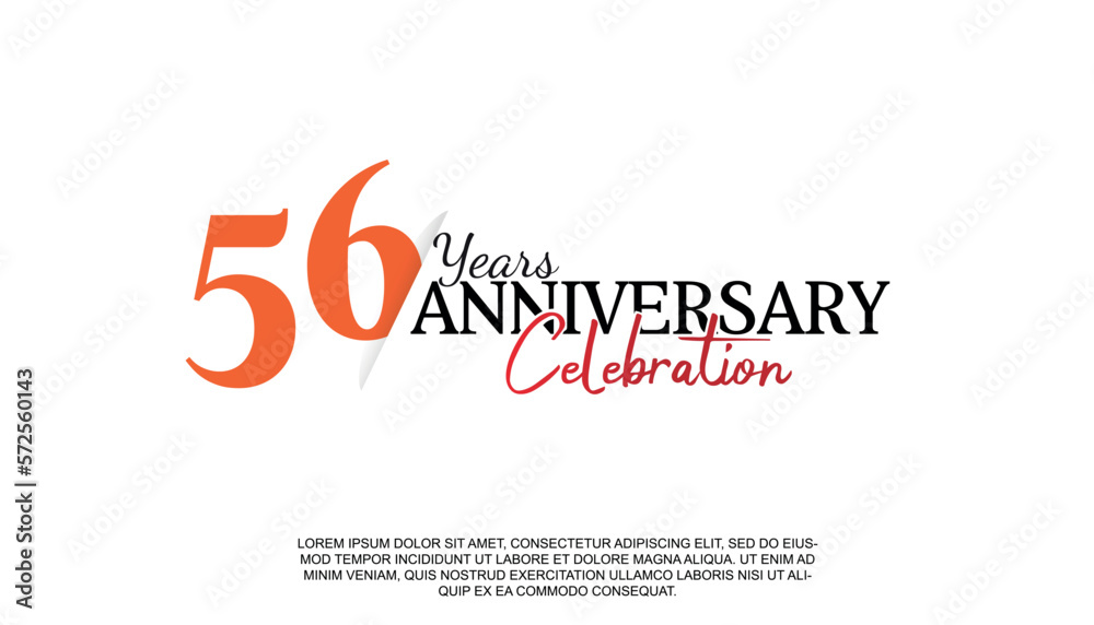 Vector 56 years anniversary logotype number with red and black color for celebration event isolated.