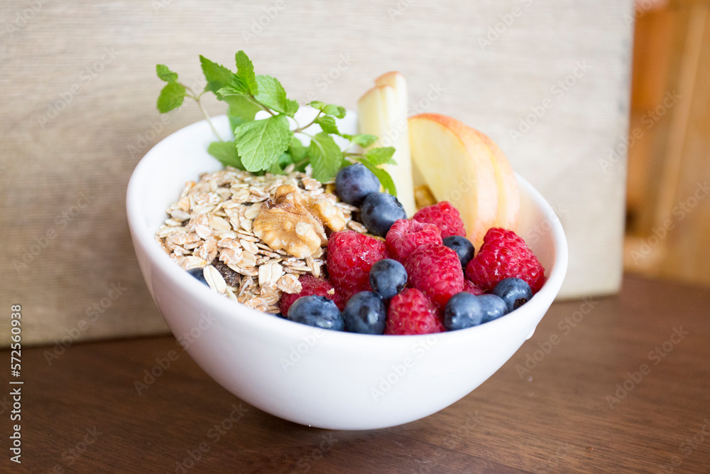 Breakfast bowl with assorted fruit with berries, mango and kiwi. Breakfast bowl with assorted fruit with berries, mango and kiwi.