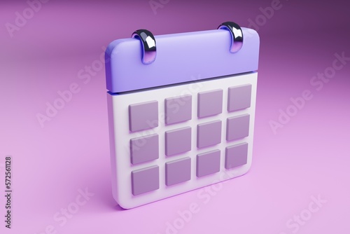 Render 3D Illustration Calender   with rings Cartoon minimal  style planning celebration,birthday,meeting,vacation,business,memo,deadline,timeline,meeting job massage appointment note weekdays board  