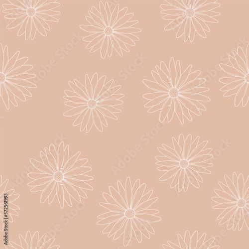 Seamless illustration with a chamomile. Floral background. Perfect for wallpaper, gift paper, template filling, web page background, greeting cards. Vector illustration.