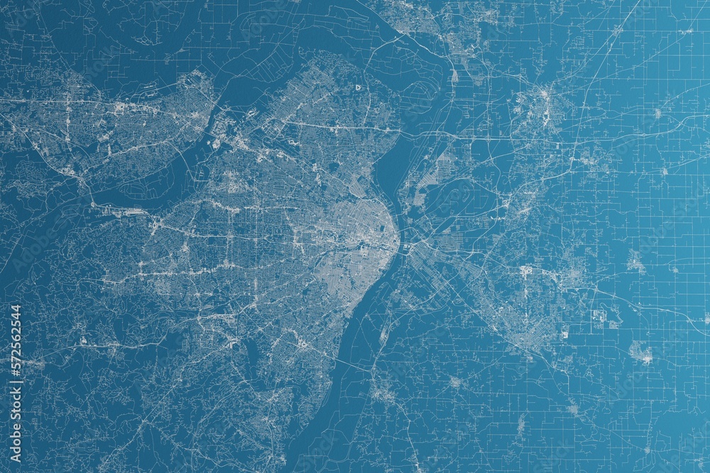 Map of the streets of St Louis (Missouri, USA) made with white lines on ...