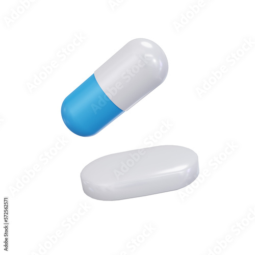 White and blue capsules isolated on transparent background. 3d render. PNG. Tablets, medicine concept. 3D rendering, web, ui, ux. Pills. Health