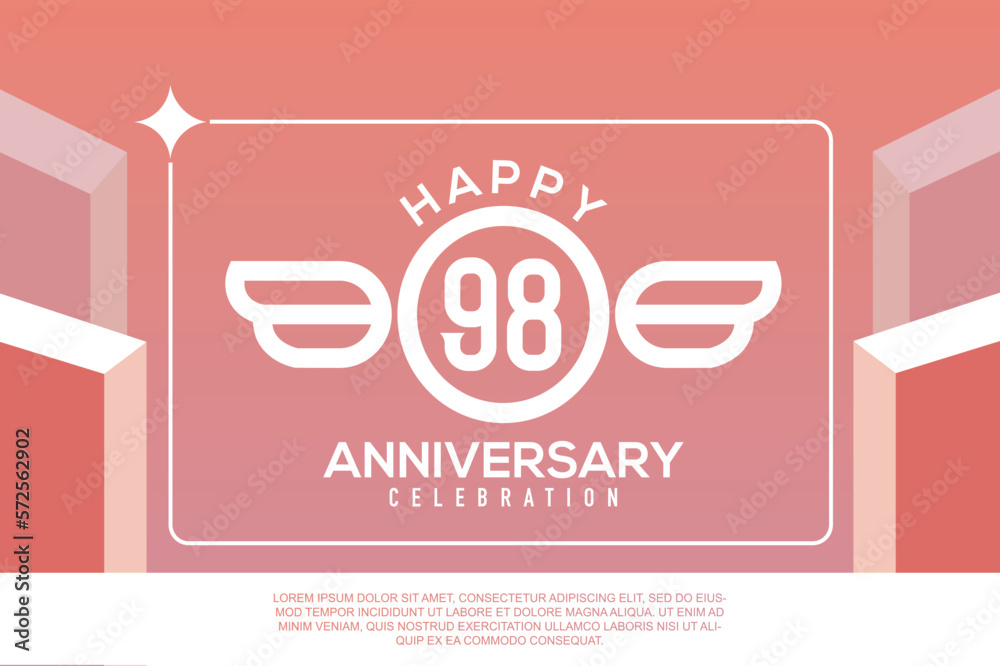 Fototapeta premium 98th year anniversary design letter with wing sign concept template design on pink background