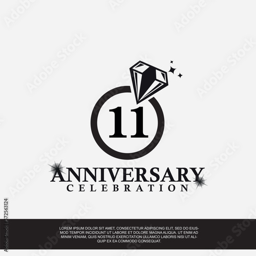 11th year anniversary celebration logo with black color wedding ring vector abstract design 