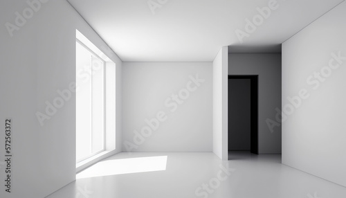 Contemporary room space with empty white wall  made with AI generative.