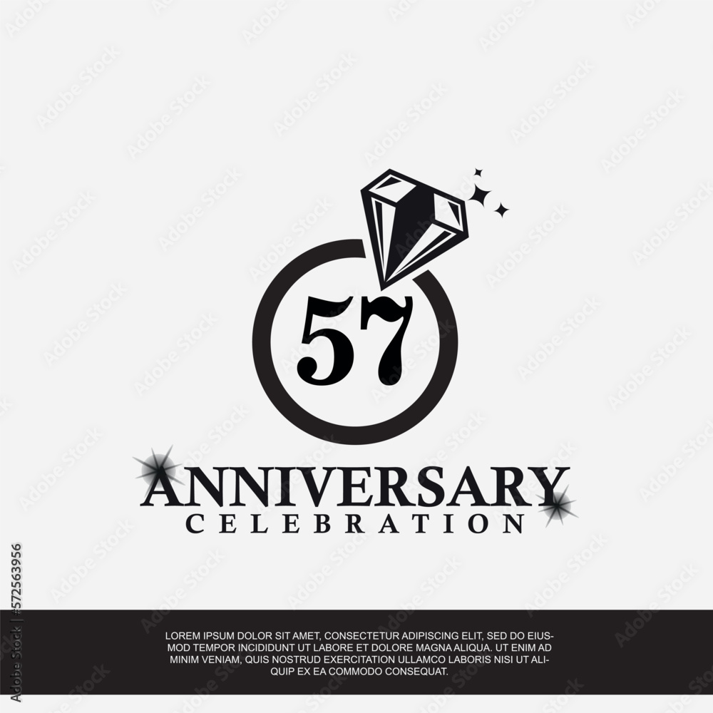 57th year anniversary celebration logo with black color wedding ring vector abstract design 