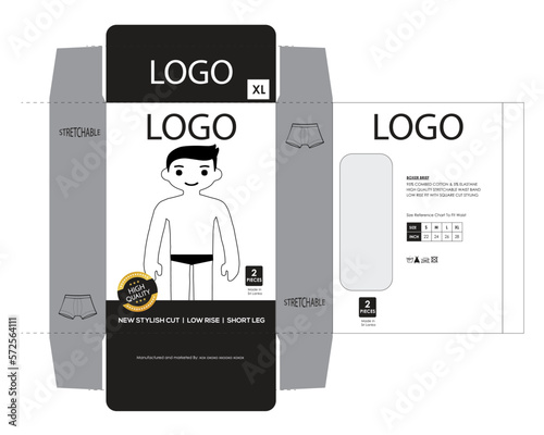 Kid's underwear box design and brief underwear packaging mockup	