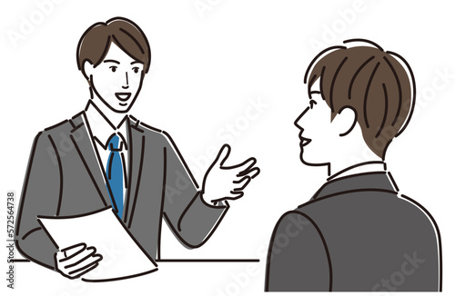 就職活動　面接官とスーツを着た若い男性
