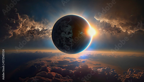 A total solar eclipse seen from space - Generative AI photo