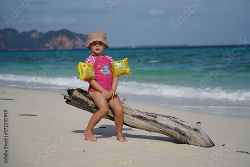 happy child on the beach in krabi thailand 