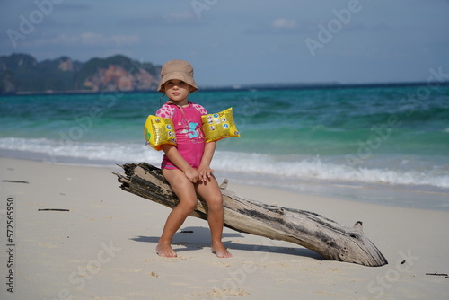 happy child on the beach in krabi thailand 