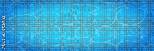 Swimming pool caustics ripple background. Blue swimming pool for backdrop, banner, wallpaper, surface pattern, cover and banner. Swimming pool bottom background. Summer concept, vector illustration © Marinko
