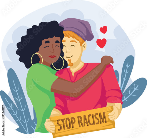 Black Lives Matter, BLM, No Racism, Statement. Young African Americans: man and woman against racism. Black citizens are fighting for equality. 