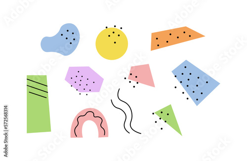 Abstract colorful geometric doodle elements. Circle, triangle, rectangle set.