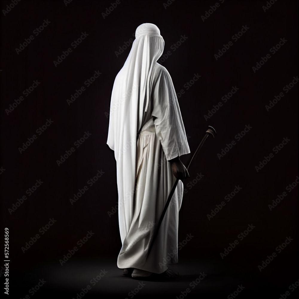 Muslim person holding stick in dark background. Generative ai