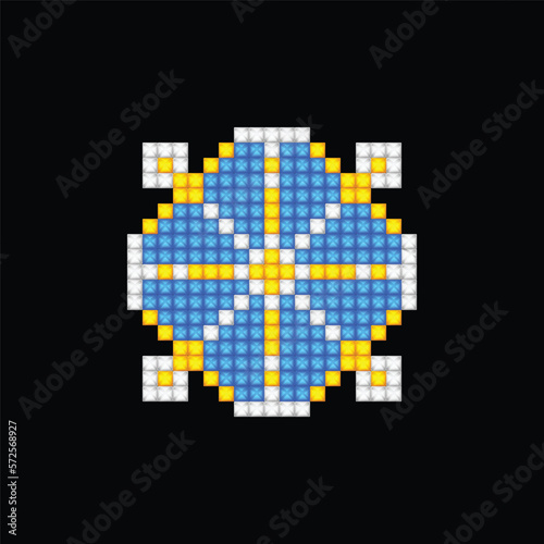 Realistic Cross-Stitch Embroideried Ornate Element. Ethnic Motif, Handmade Stylization. Traditional Ukrainian Yellow and Blue Embroidery. Ethnic Single Design Element. Vector 3d Illustration