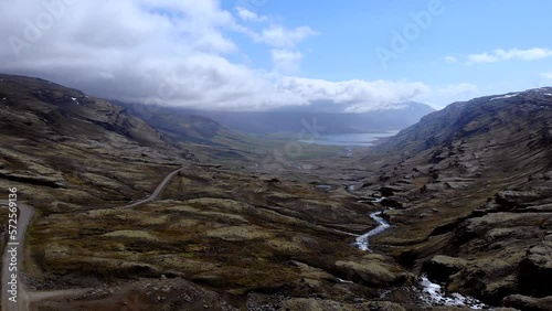 Iceland Berufjordur Waterfall at oxi road eastern of Iceland, a bird's-eye view photo