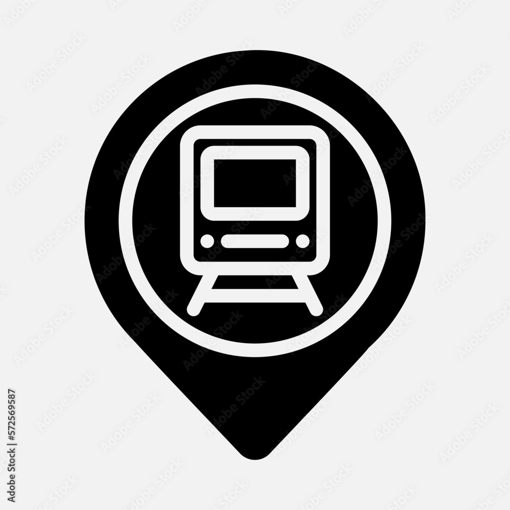 Train station location icon in solid style, use for website mobile app presentation Train station location icon in solid style, use for website mobile app presentation