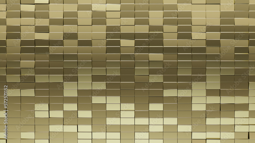 Rectangular, Polished Wall background with tiles. 3D, tile Wallpaper with Glossy, Gold blocks. 3D Render Rectangular, Polished Wall background with tiles. 3D, tile Wallpaper with Glossy, Gold blocks. 3D Render