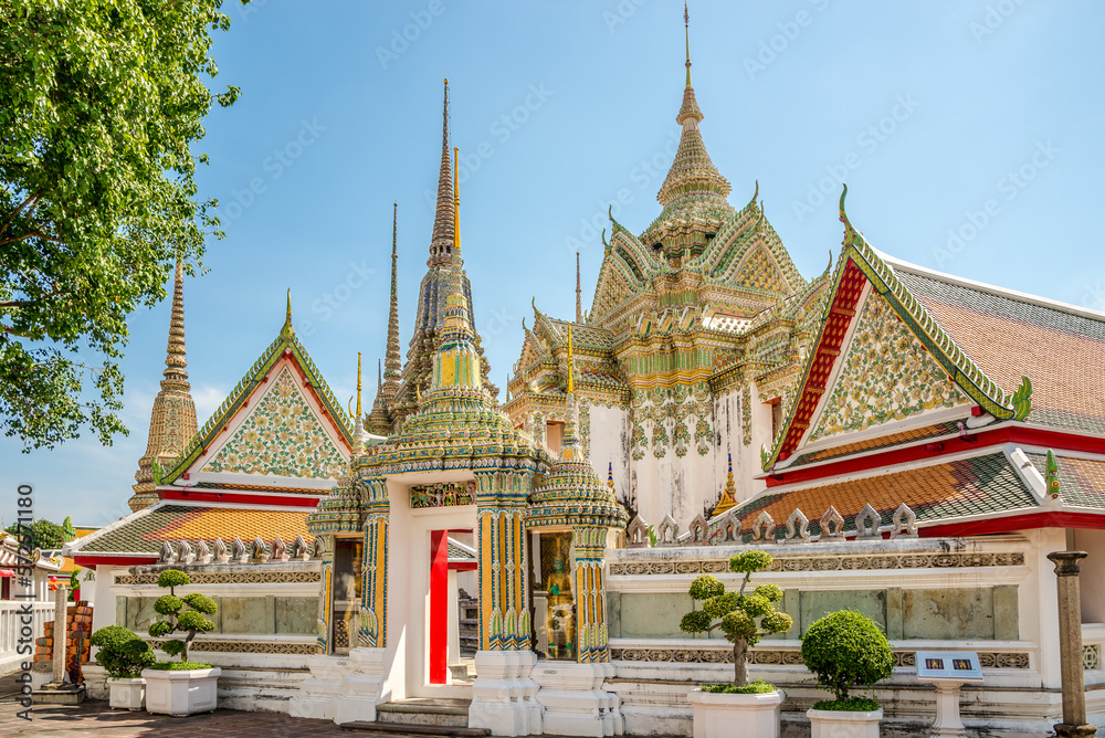 View at the Wat Pho Temple complex in the streets of Bangkok in Thailand View at the Wat Pho Temple complex in the streets of Bangkok in Thailand