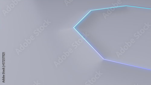 White Surface with Embossed Shape and Blue Illuminated Trim. Tech Background with Neon Octagon. 3D Render.