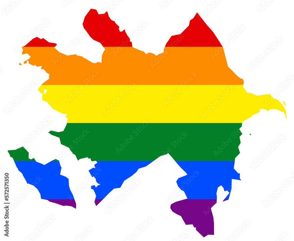 Obraz premium LGBT flag map of the Azerbaijan. PNG rainbow map of the Azerbaijan in colors of LGBT (lesbian, gay, bisexual, and transgender) pride flag.