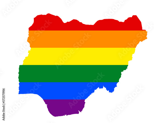 LGBT flag map of the Nigeria. PNG rainbow map of the Nigeria in colors of LGBT  lesbian  gay  bisexual  and transgender  pride flag.