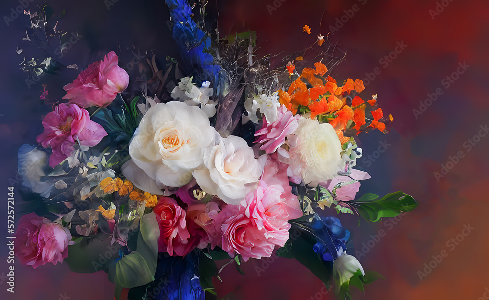 Beautiful bouquet of fresh, delicate roses. Generative AI, Generative, AI