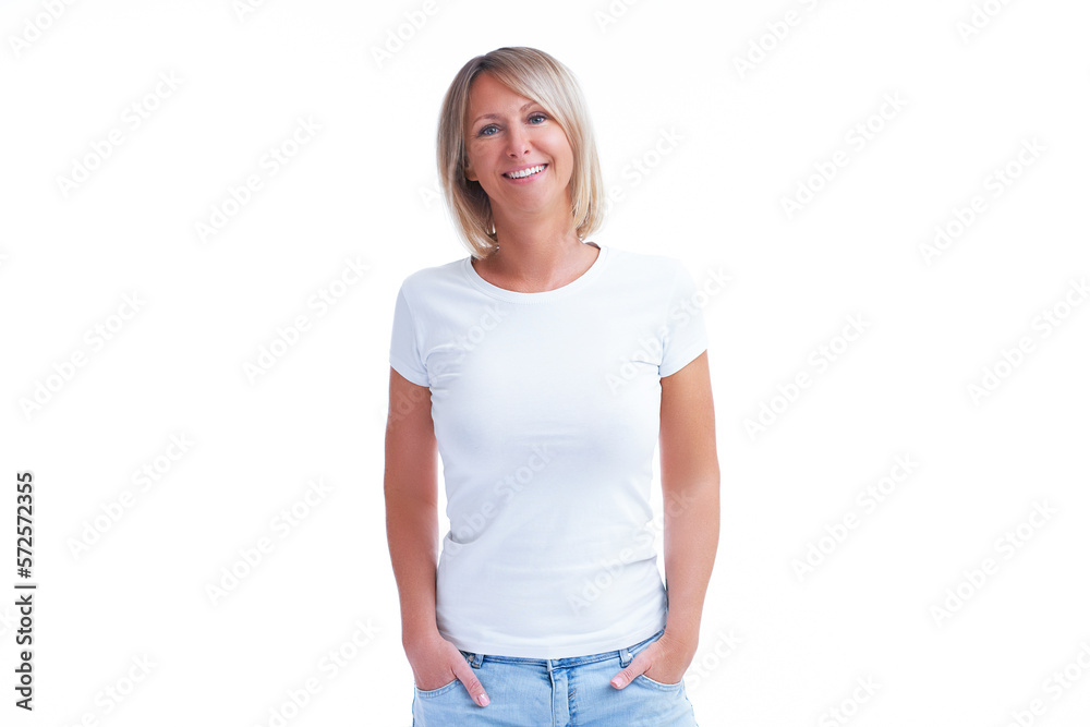 Obraz premium Picture of blonde woman over back isolated background making happy faces