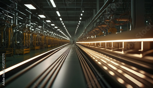 Discover the advantages of a long factory assembling conveyor line, Generative AI