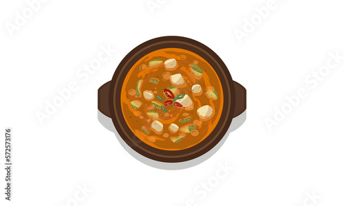 한국 국 음식 된장찌개, 된장국, 배경 분리되는 한국 요리 일러스트 이미지 korean food bean paste soup, doenjang soup, stew jjigae illustration photo