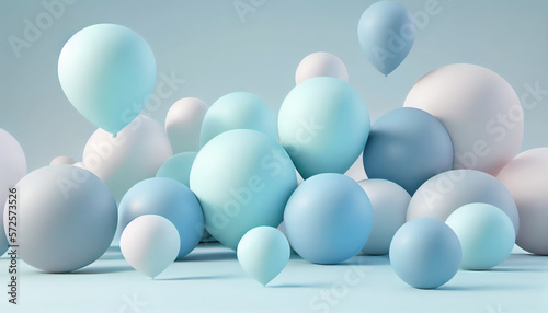 Abstract background with dynamic light blue 3d ballons. Mate balls. 3D illustration.