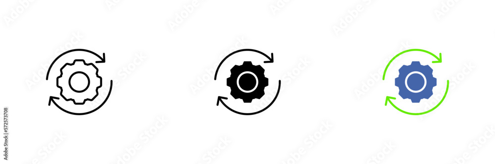 Obraz premium Cycle gear icon. Automation of processes, reducing the influence of the human factor in production. Vector set of icons in line, black and colorful styles isolated on white background.