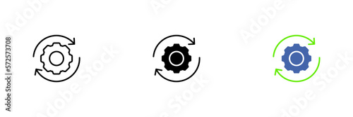 Cycle gear icon. Automation of processes, reducing the influence of the human factor in production. Vector set of icons in line, black and colorful styles isolated on white background.