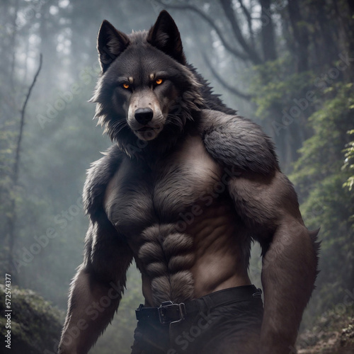 A werewolf out of hell high fantasy artwork created with Generative AI technology photo