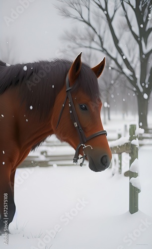 horse in winter made using Generative AI Technology. photo