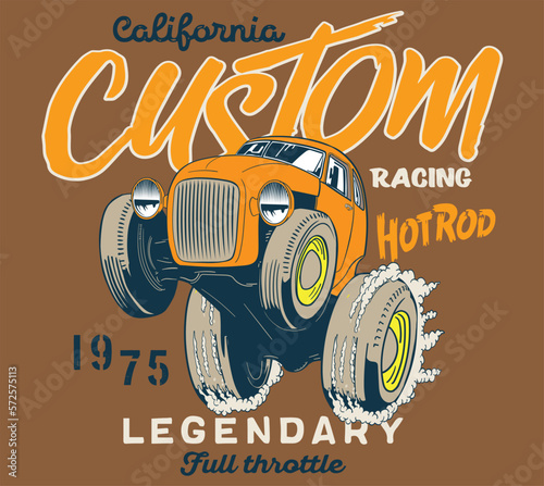 Cartoon retro hot rod illustration for t shirt prints
