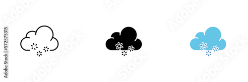 Icon of clouds with snowflakes. Winter, snow, northern climate, low temperature. Vector set of icons in line, black and colorful styles isolated on white background.