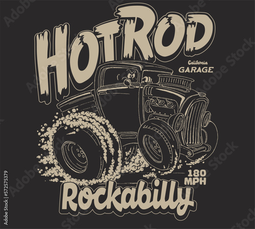 Cartoon retro hot rod illustration for t shirt prints