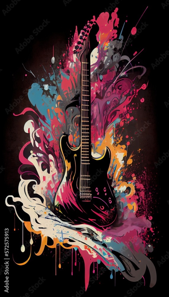 Guitar. Music graphite poster, background, wallpaper. Printable artwork.