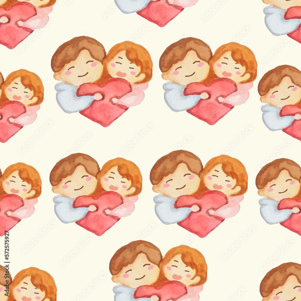 Watercolor hand-drawn Love Seamless Pattern Watercolor hand-drawn Love Seamless Pattern