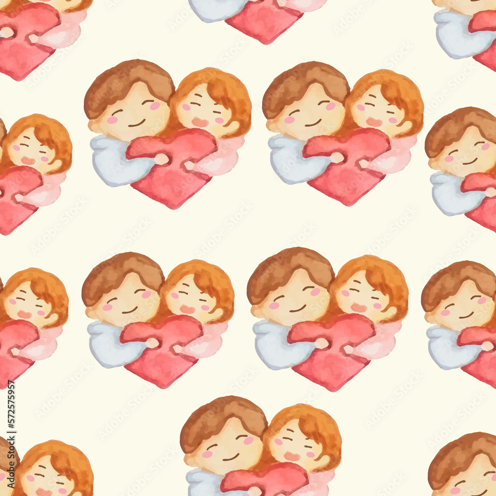 Watercolor hand-drawn Love Seamless Pattern Watercolor hand-drawn Love Seamless Pattern