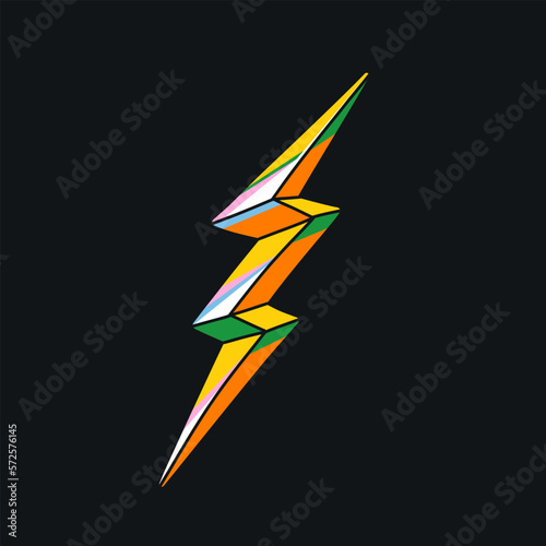 Colorful lightning symbol. Zig zag in trendy cartoon style. Power symbol for sale, advertising, design, business race, speed, promotion, discounts. Thunderbolt isolated vector. 