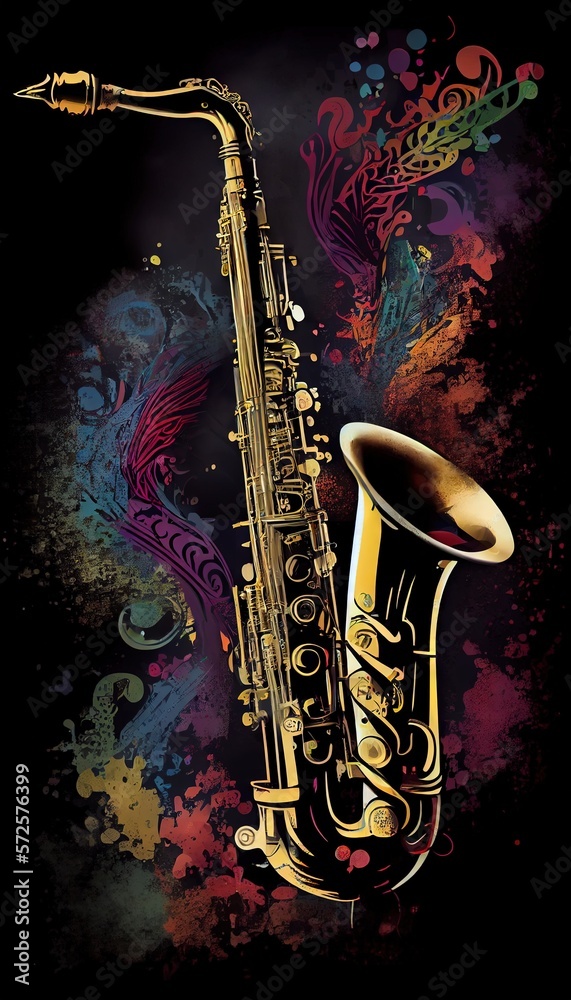 Naklejka premium Saxophone. Music graphite poster, background, wallpaper. Printable artwork.