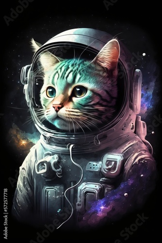 Cute astronaut cat, looking into space photo