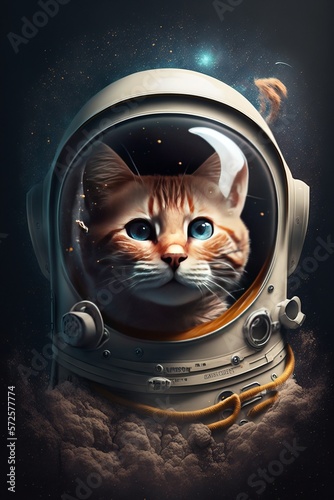 Cute astronaut cat, looking into space photo