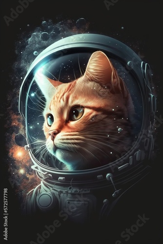 Cute astronaut cat, looking into space photo