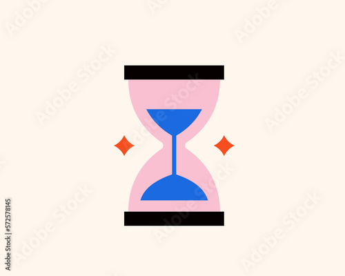 Geometric time illustration. Vector hourglass icon in flat design art.
